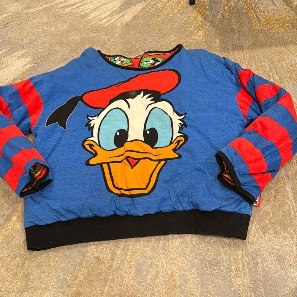 VTG Disney Reversible Sweatshirt AOP Donald Duck Mickey Mouse Puffer M / L Adult